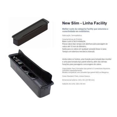 Imagem de Caixa Embutir P/ Mesa Móveis C/ 03 Tomada 10a New Slim Preta