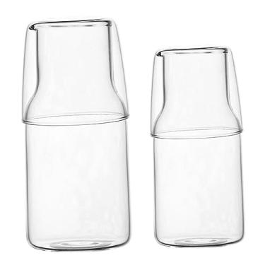 Imagem de HEMOTON Portátil 2 Conjuntos Chaleira De Resfriamento De Vidro Jarro De Água Quente Cabeceira Com Garrafa De Vidro Doméstico Com Copo Artigos De Quarto Graça Vidro De Alto Borosilicato