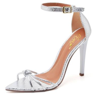 Imagem de Sandália Feminina Ellas Online Salto Alto Bico Folha Cristal Prata