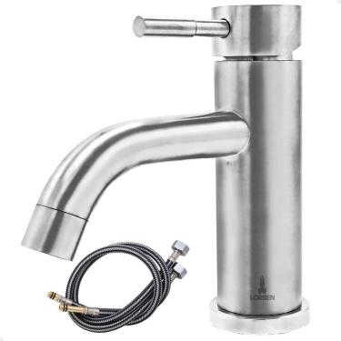 Imagem de Torneira Misturador Monocomando Lorben Aço Inox Escovado Mesa Pia Bancada Bica Baixa Ba...