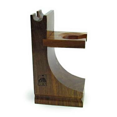 Imagem de G.B.S Suporte duplo para escova de barbear e navalha com acabamento em nogueira – 12,7 cm de altura – um ótimo suporte para emparelhar – Pure Badger ou escova de barbear sintética, barbeiro durável e profissional