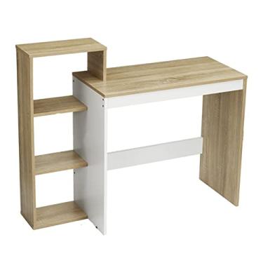 Imagem de GRFIT Mesa de computador de 110 cm para computador portátil mesa de estudo estação de trabalho penteadeira com prateleira de armazenamento de 4 camadas multifuncional moderna para escritório em casa mesa de PC