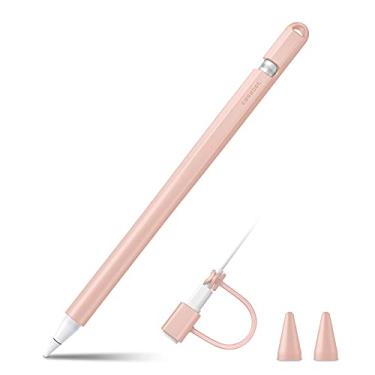 Imagem de Fintie Capa de silicone compatível com Apple Pencil de 1ª geração, capa ultra leve para caneta, suporte protetor macio com 2 capas de ponta e cabo adaptador de cabo, areia rosa