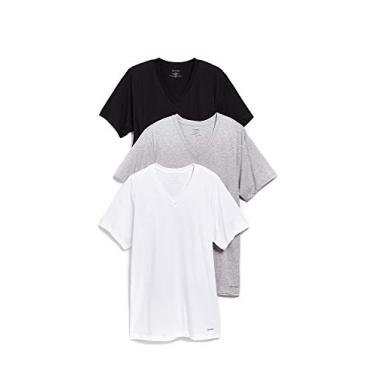 Imagem de Calvin Klein Pacote com 3 camisetas masculinas clássicas de modelagem regular e gola V, Multi, Medium
