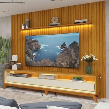 Imagem de Rack com Painel para Tv até 85 Polegadas Led 3 Gavetas com Pés Madeira 275cm Nobre/requinte Naturale/off White