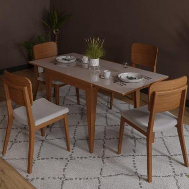 Imagem de Mesa de Jantar Extensível 80/160 cm Tampo Vidro Pés Madeira Maciça Imbuia Tock Carmo Móveis Imbuia