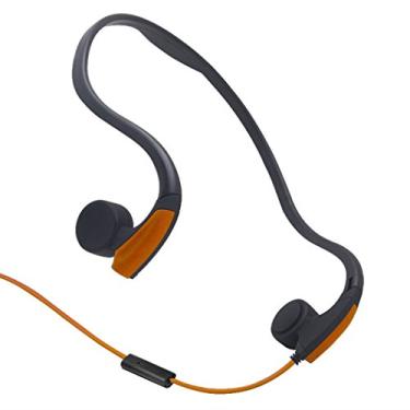 Imagem de GZCRDZ Fones de ouvido de condução óssea com microfone estéreo aberto, fone de ouvido esportivo com microfone de redução de ruído (laranja)