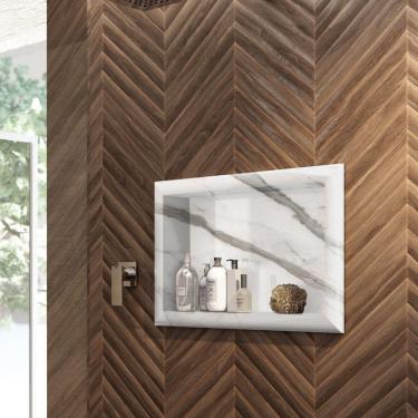 Imagem de Nicho de Embutir para Banheiro 56,5cm Porcelanato Técnico Polido Blu Lavatórios Calacata