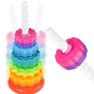 Imagem de NiToy Spinning Empilhamento Brinquedo para Crianças, Torre Arco-íris Rodas de Fiação de Duas Cores Premium Forte BPA-Free ABS Plástico Educação Precoc