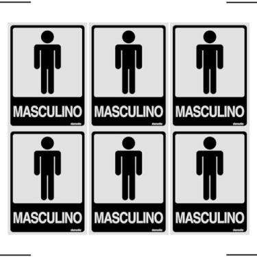 Imagem de Combo 6 Placas De Sinalização Banheiro Masculino 15x20 Ekomunike - B-566 F9e