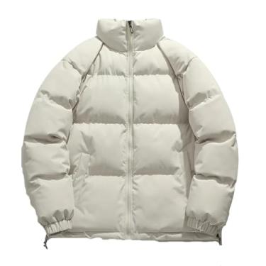 Imagem de Niiyyjj Winter Parkas masculino sólido gola alta zíper quente casal agasalho masculino jaqueta de algodão casaco, Damasco, GG