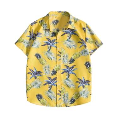 Imagem de Camisetas masculinas gola tartaruga verão outono manga curta ajuste solto praia havaiana tropical camisetas masculinas 2024, E-118 amarelo mostarda, M