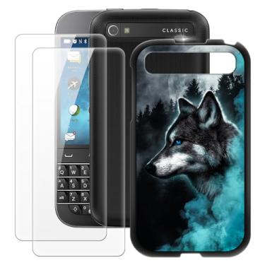 Imagem de MILEGOO Capa BlackBerry Classic + 2 peças protetoras de tela de vidro temperado, capa de silicone TPU macio à prova de choque ultrafina para BlackBerry Q20 (9 cm)
