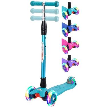 Imagem de ChromeWheels Scooters para crianças, Deluxe 3 rodas patinete 4 altura ajustável 59,9 kg limite de peso, roda inclinada para dirigir, melhor presente para meninas meninos de 3 a 12 anos, Aqua