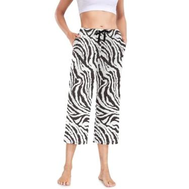Imagem de KLL Calça de pijama feminina ultramacia cropped calça de moletom feminina leve para lounge, estampa de animais tigres, Estampa de animais Tigres, G