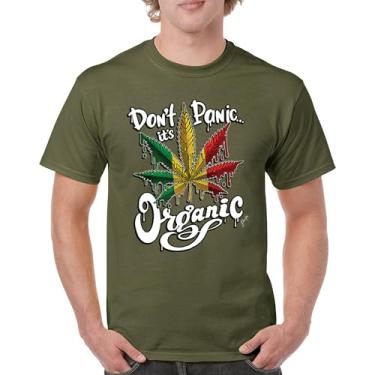 Imagem de Camiseta masculina Don't Panic It's Organic 420 Weed Pot Leaf Smoking Marijuana Legalize Cannabis Stoner Pothead, Verde militar, GG