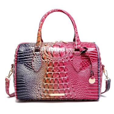 Imagem de Makcr Joacbv Bolsas de crocodilo com alça superior para mulheres, bolsas de couro transversais, bolsa moderna de grande capacidade com alça de ombro, 1 cor rosa e azul