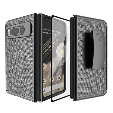 Imagem de Ailiber Capa para celular Google Pixel Fold, coldre com protetor de tela, clipe giratório para cinto, suporte de suporte, fina, à prova de choque, capa de corpo inteiro antiarranhões para Pixel
