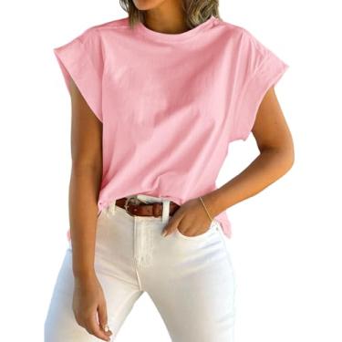 Imagem de Tankaneo Camiseta regata feminina de verão com manga cavada, gola redonda, lisa, casual, ajuste solto, rosa, XXG
