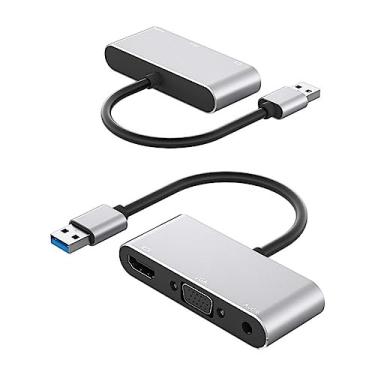 Imagem de suckoo Cabo divisor de áudio USB para HDMI VGA 3.5 de substituição, 1 entrada e 2 saídas, compatível com placa gráfica externa, host, laptop, usb2.0, 2 portas, hdmi vga, monitor de TV, projetor,