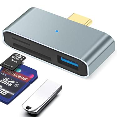 Imagem de Leitor de cartão SD USB C, leitor de cartão de memória micro SD BorlterClamp, USB C para USB 3.0 e adaptador de leitor de cartão SD, compatível com MacBook Pro, laptops, telefones tipo C e mais, cinza