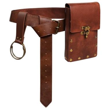 Imagem de Bolsa de cinto, bolsa de cintura, pochete steampunk, suporte de telefone, bolsa medieval, cinto de couro, renascentista, cosplay, acessórios para fantasia, 1 marrom, One Size, Conjuntos Steampunk e