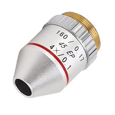 Imagem de Lente Objetiva, Objetiva de Microscópio Acromático 4X Com Proteção de Mola, Lente de Microscópio de Aço Inoxidável para Telescópio de Microscópio Biológico