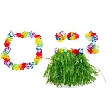 Imagem de Kit de saia havaiana para festa de verão e luau da Playcenas (kit com 5 peças), Multicolored, Child Hula Skirt Kit