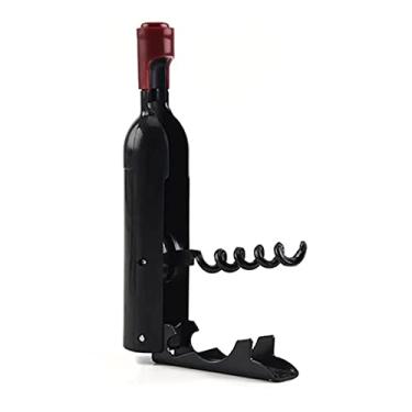 Imagem de Abridor de tampa de cerveja multifuncional design magnético portátil de aço inoxidável abridor de vinho em forma de garrafa de vinho presente engraçado preto