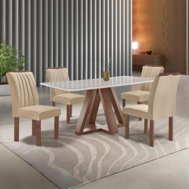 Imagem de Conjunto Mesa Tampo Smart Plus Vidro Kyra 120cmx90cm 4 Cadeiras Arizona Chocolate/off White/suede Cru