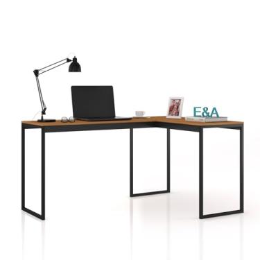 Imagem de Mesa de Escritório em L Estilo Industrial 1,60mX1,20m E&A, Home Office Preto/Nature