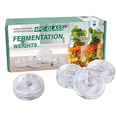 Imagem de Eleganttime Pacote com 4 pesos de fermentação de vidro com alça fácil de segurar ótimo pote de pedreiro boca larga fermentação conserva decapagem Sourkrout Kraut peso fermentação kit