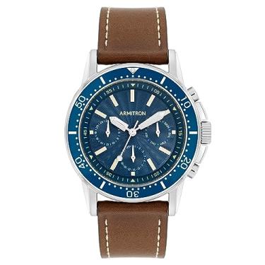 Imagem de Armitron Relógio masculino Anolog cronógrafo azul marinho bisel pulseira de couro marrom, 20/5531NVSVBN, Marinho/marrom/prateado