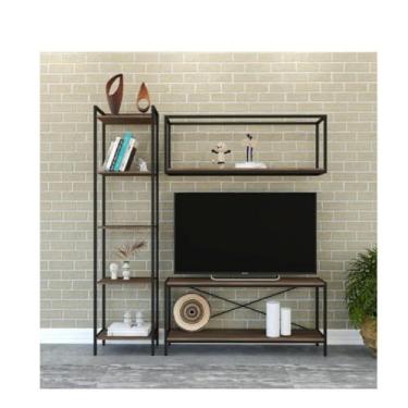 Imagem de Conjunto Rack para Tv até 50 Polegadas 1 Nicho Aéreo 1 Estante Estilo Industrial Active Yescasa Nogal