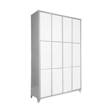 Imagem de Armário Roupeiro Locker De Aço 12 Portas Vestiário Branco com Chave