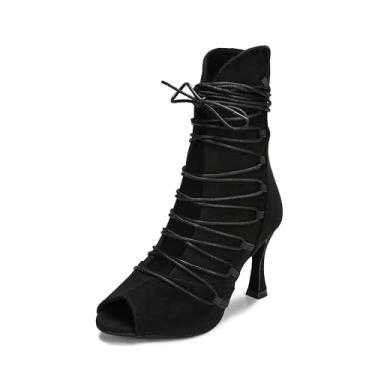 Imagem de YYTing Sapatos de dança de salão feminino botas Latin Salsa Pole Professional Dancer 8.9 cm Heel YT329, Preto, 37