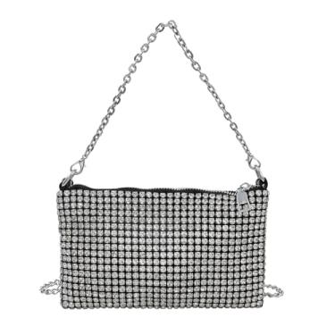 Imagem de RARITYUS Bolsa tiracolo brilhante com strass brilhante para meninas e mulheres, bolsa clutch com alça de corrente, Prata, One Size