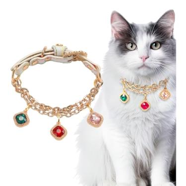Imagem de KUDES Coleira para cães e gatos pequenos, coleira de couro PU ajustável com pingente de diamante de strass, colar gargantilha para casamento, festa de aniversário, presente de dia dos namorados
