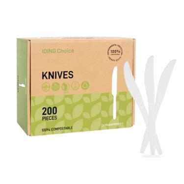 Imagem de IDING Choice 200 facas resistentes, utensílios descartáveis 100% compostáveis, talheres ecológicos para festas, casamentos, escritório, churrasco, piquenique