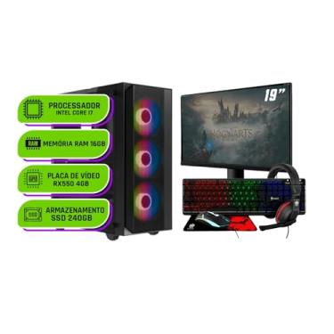 Imagem de PC Gamer Completo Alligator Shop Intel i7 3770, Radeon RX 550 4GB, Memoria 16GB DDR3, SSD 240GB, Monitor 19 Polegadas