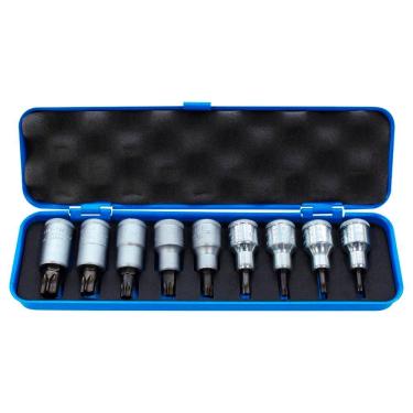 Imagem de Jogo de Chaves Soquetes Perfil Tork com 9 Peças T20 à T60 Encaixe de 1/2`` - Gedore 024796