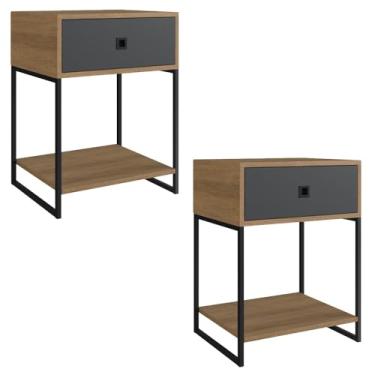 Imagem de Kit 02 Mesas De Cabeceira Estilo Industrial 01 Gvt P1026 Mell Grafite PP