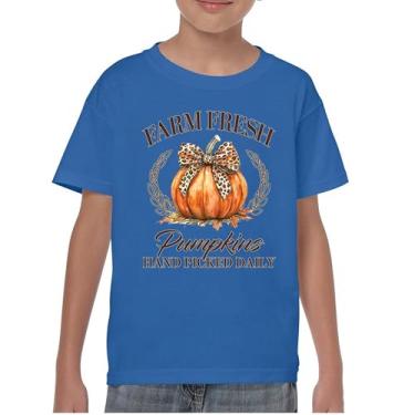 Imagem de Camiseta juvenil Farm Fresh Pumpkins outono aconchegante estação milho labirinto festival dia de ação de graças peru outono crianças fofas, Azul, M