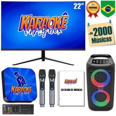 Imagem de Karaoke Party Box Profissional Azul +Monitor +Caixa De Som +2 Microfon