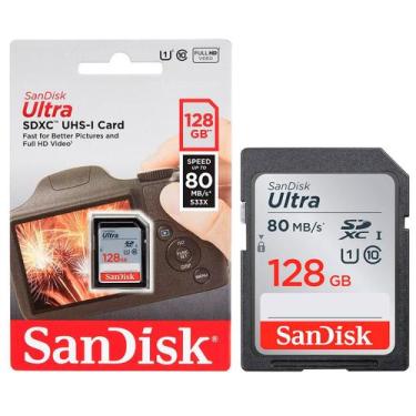 Imagem de Cartão de Memória SD SanDisk Ultra 128GB, Classe 10, U1, 80MB/s - SDSD