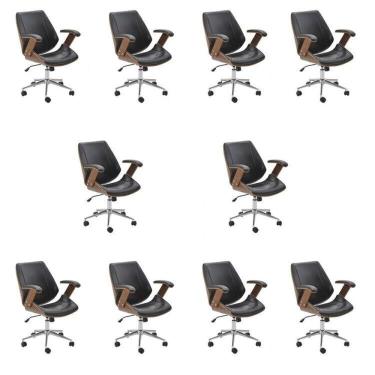 Imagem de Kit 10 Cadeiras de Escritório Diretor Giratória Office Lisboa Preto