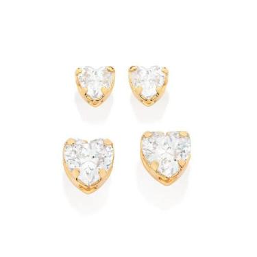 Imagem de Brincos banhado ouro 3x 24k 18k e 22k femininos pequenos coração crave