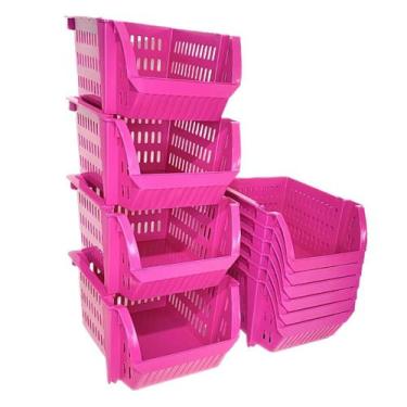 Imagem de Caixa Plástica Expositora Empilhável Mini Cesto 10 Pçs - AGIFIX, Rosa