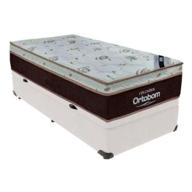 Imagem de Cama Box Baú Solteiro Branco e Colchão Sleep King Molas Ensacadas Orto