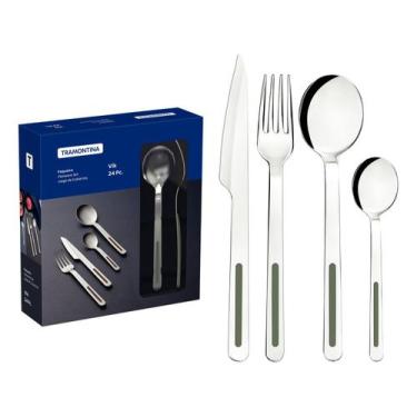 Imagem de Faqueiro Tramontina Inox 24 Peças Vik Oliva, Inox e Verde, 24 Peças